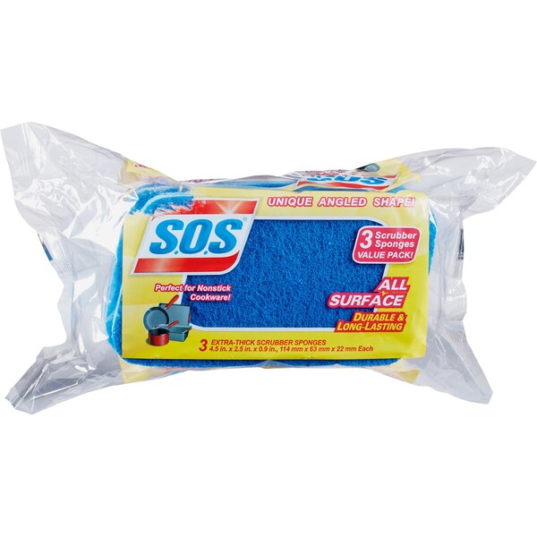 S.O.S. Scrubber Sponges, All Surface, 3"x5-1/4", Blue, PK 3 CLO91028 - main